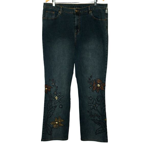 Diane Gilman Flared Jeans Plus Size 16 with Beads - Picture 1 of 5
